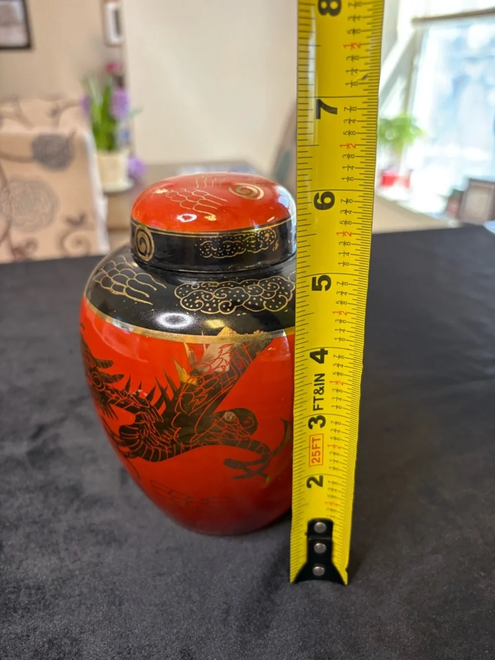 Vintage Japanese Red and Black Dragon Lidded Ginger Jar - Picture 8 of 9